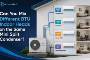 Different-size indoor heads connected to one multi-zone mini split condenser