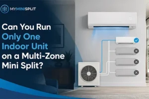 One indoor mini split unit running while the other heads in a multi-zone system remain off