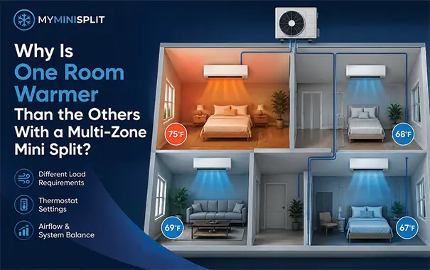 One room warmer than others in a home with a multi-zone mini split system
