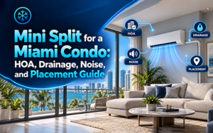 Mini split placement and condensate drainage plan for a Miami condo
