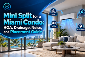 Mini split placement and condensate drainage plan for a Miami condo