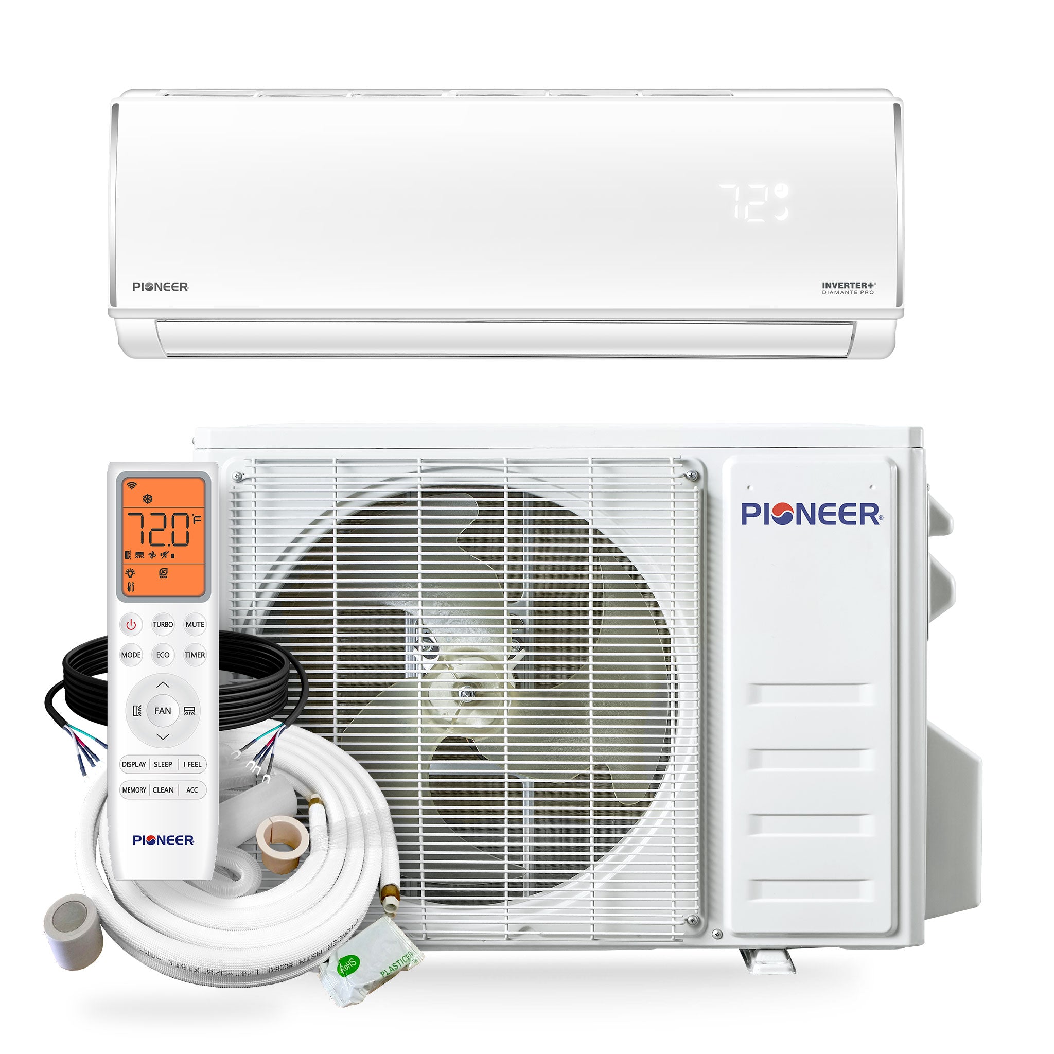 Pioneer Diamante Pro 9,000 BTU 19 SEER2 115V Wall-Mount Mini Split Heat Pump